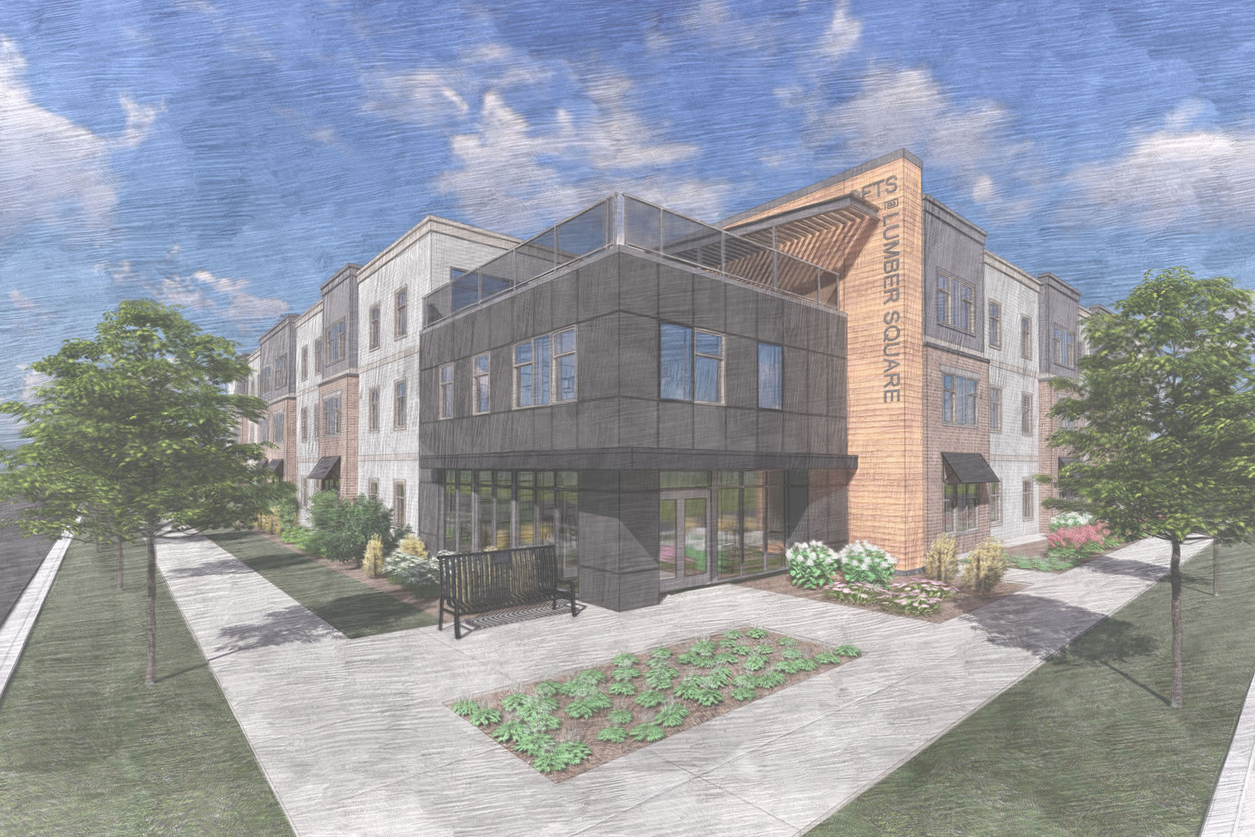 Rendering of the future Lofts at Lumber Square apartment building